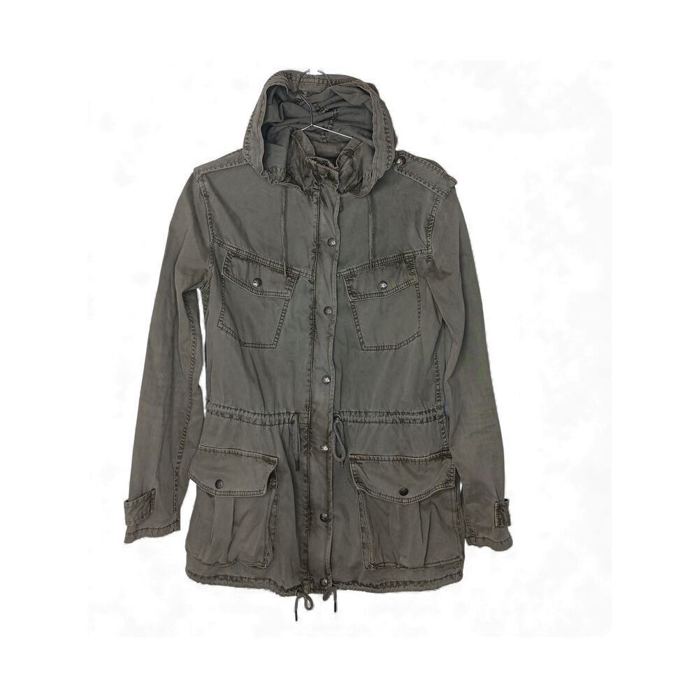 Talula Aritzia Utility Anorak Jacket Hooded Drawstring Olive Green Small Cotton - Picture 3 of 16